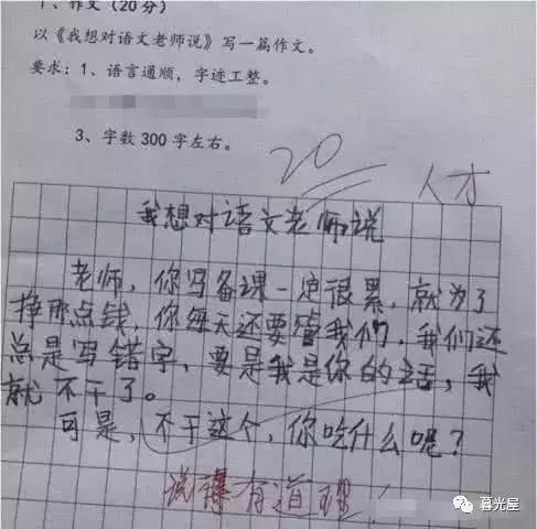 小学生作文《我想对语文老师说》，老师批语：非常有道理，人才